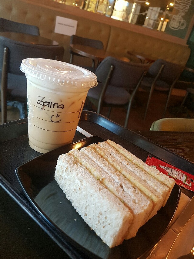 Iced cappuccino with tuna sandwich