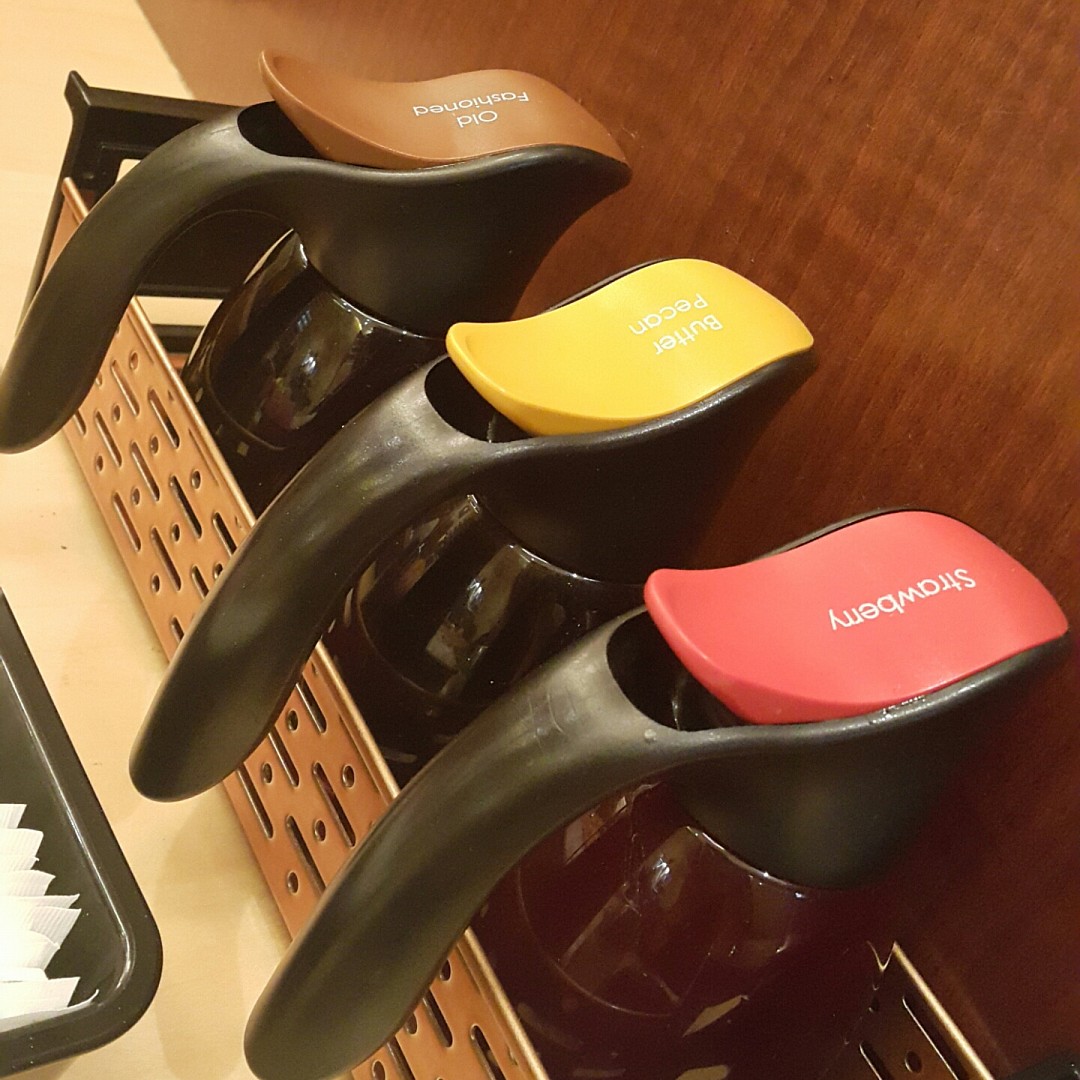 Different flavours of #pancake syrup @ IHOP - Bahrain