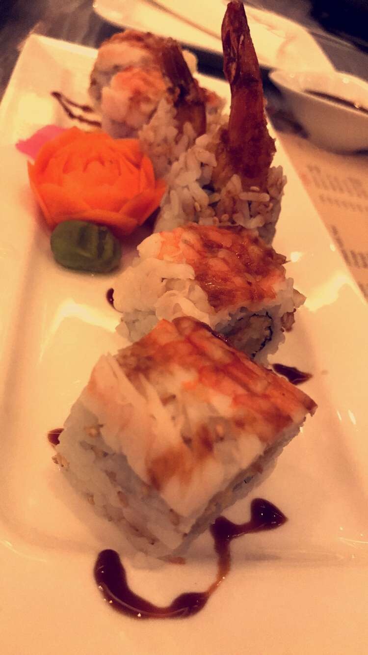 Shrimp sushi  didn't like it @ فاطمة كل كافيه - البحرين