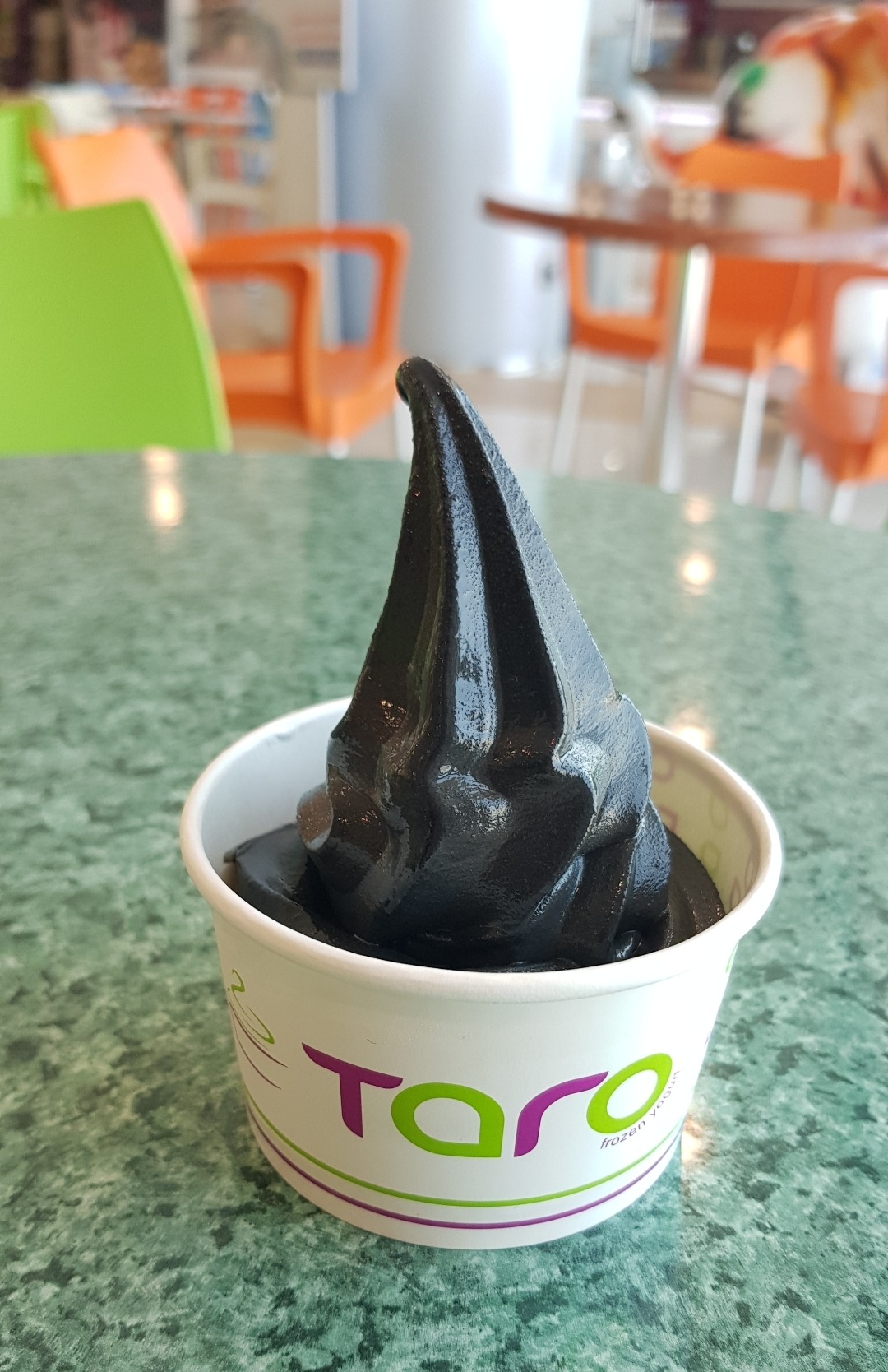 (coconut and some vegetables) charcoal #icecream 
I don't recommend it 🙄 @ Taro Frozen Yogurt - Bahrain