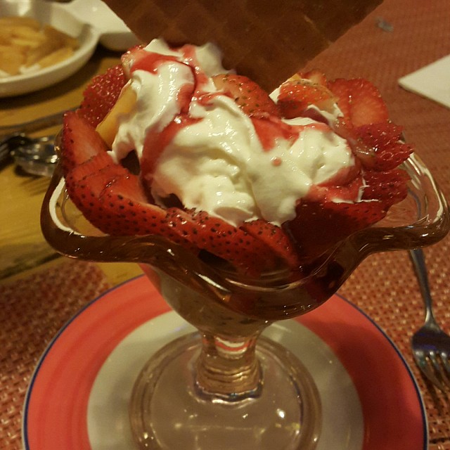 Valentino 😅
Its Scoop of #chocolate #icecream + #strawberry pieces + dream whip cream